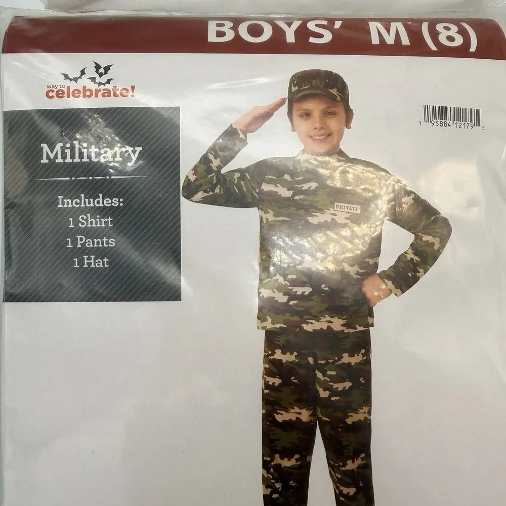 Boys Military Costume Size Medium 8 Halloween Dress Up Camouflage Set NEW Sealed